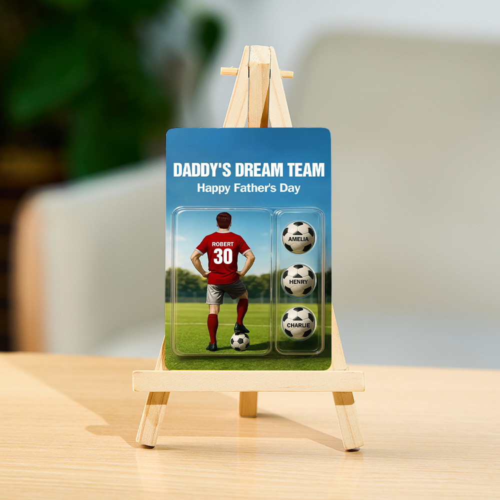 Custom Daddy's Dream Team Soccer With Kids' Names Custom Figure Poke Card Father's Day Gift for Him, for Husband, for Dad, for Soccer Lover - MyFaceUnderwearAU