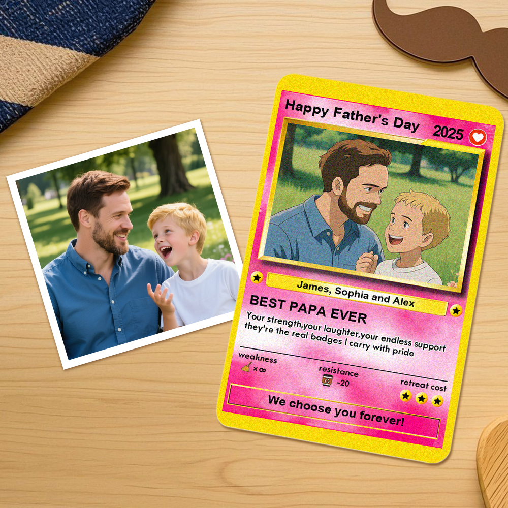 Custom Father's Day Anime Cards Custom Photo Poke Card Gift Idea for Loved One - MyFaceUnderwearAU