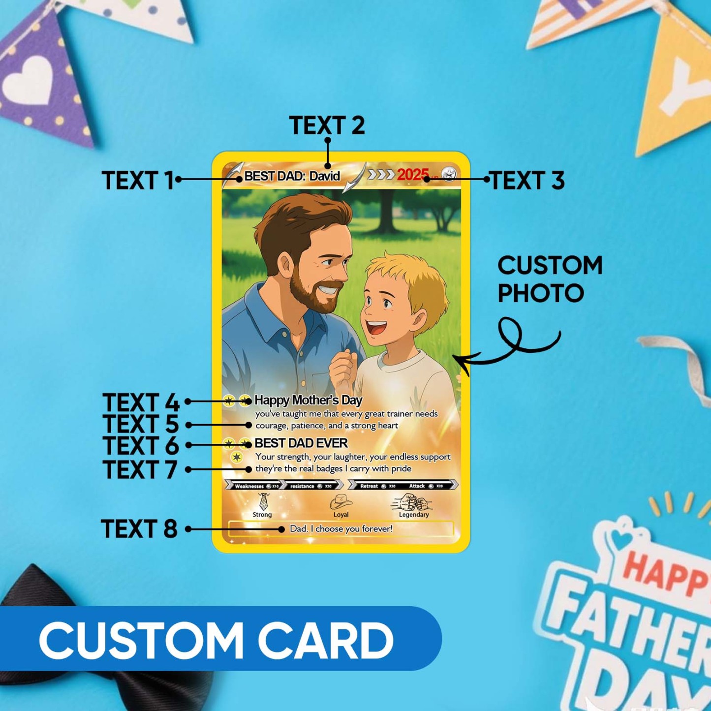 Personalized Father's Day Pokemon Card, Custom Poke Photo Cards, Gifts for Gamer Dad, Father's Day Gift, Custom PokeTrainer Card