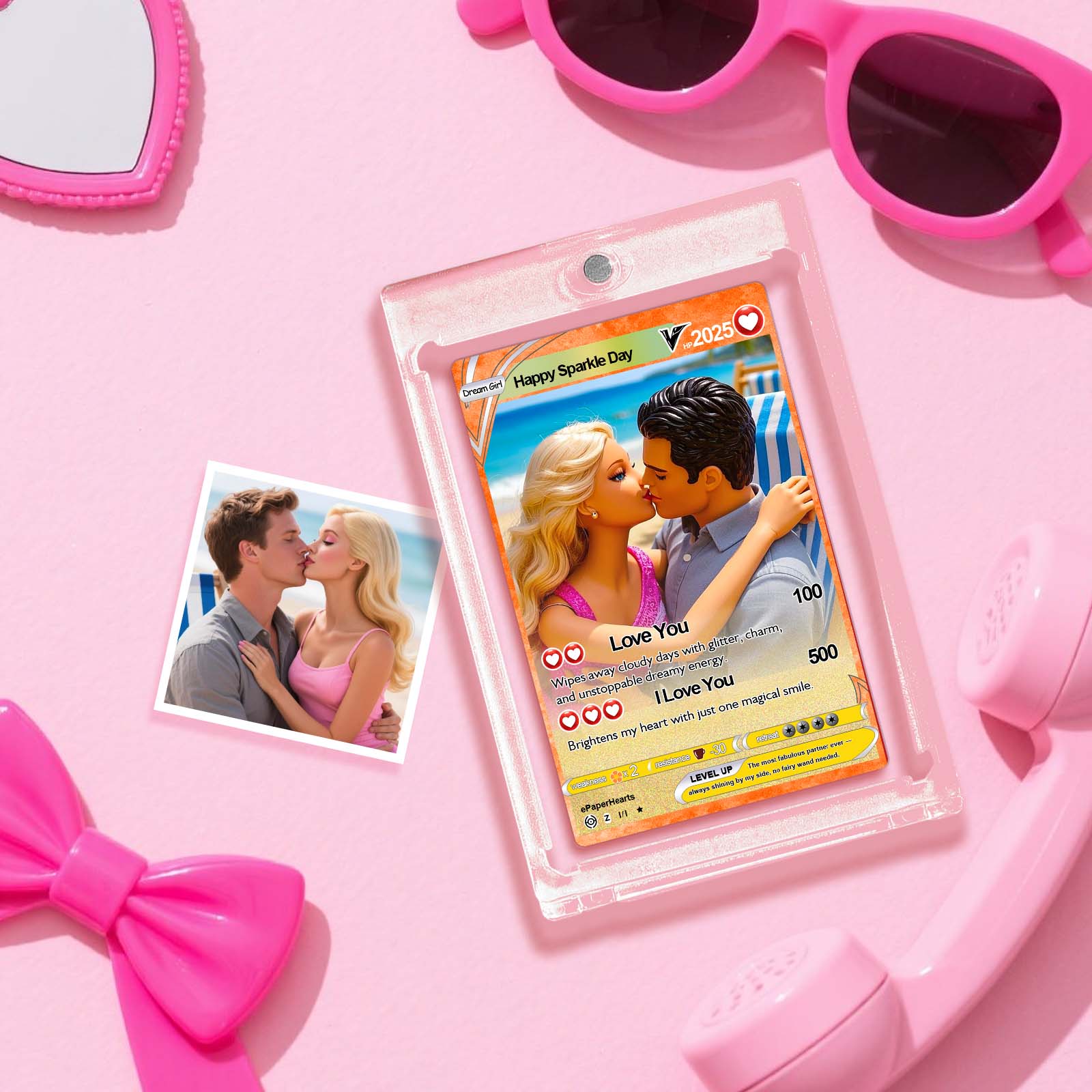 Custom Pink Fantasy Style Couple Card Personalized Mini Card for Anniversary Gift Birthday Keepsake for Girlfriend or Boyfriend - MyFaceUnderwearAU