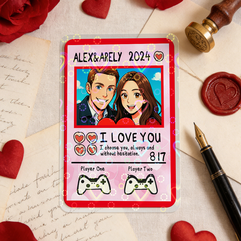 Personalized Valentine��s Day Power Couple Card, Custom Anniversary Card Couple Photo Anime Style, Best Valentine's Day Gift for Lover