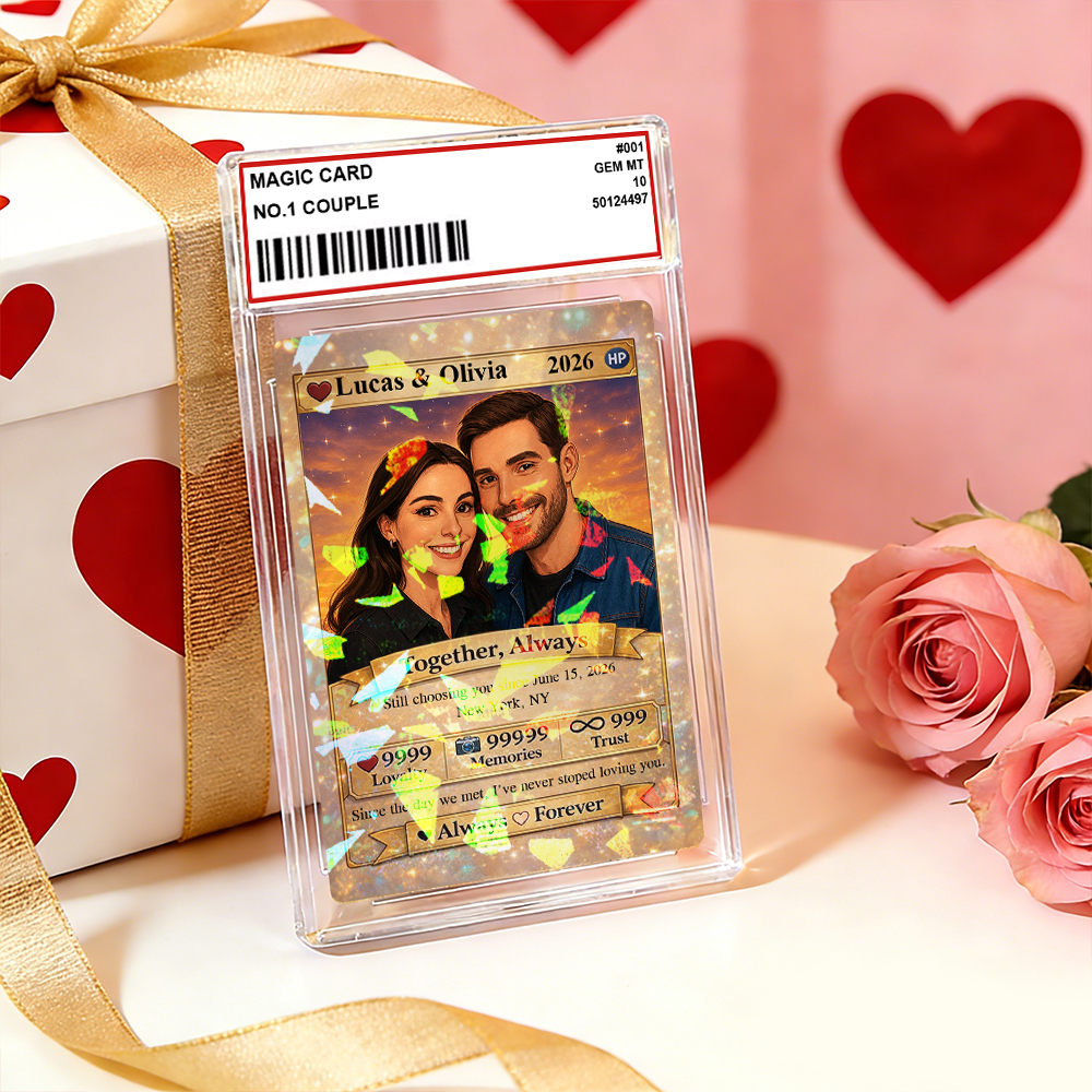 Personalized Valentine��s Day Power Couple Card, Custom Anniversary Card Couple Photo Anime Style, Best Valentine's Day Gift for Lover