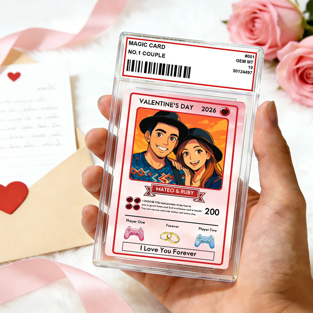 Personalized Valentine��s Day Power Couple Card, Custom Anniversary Card Couple Photo Anime Style, Best Valentine's Day Gift for Lover