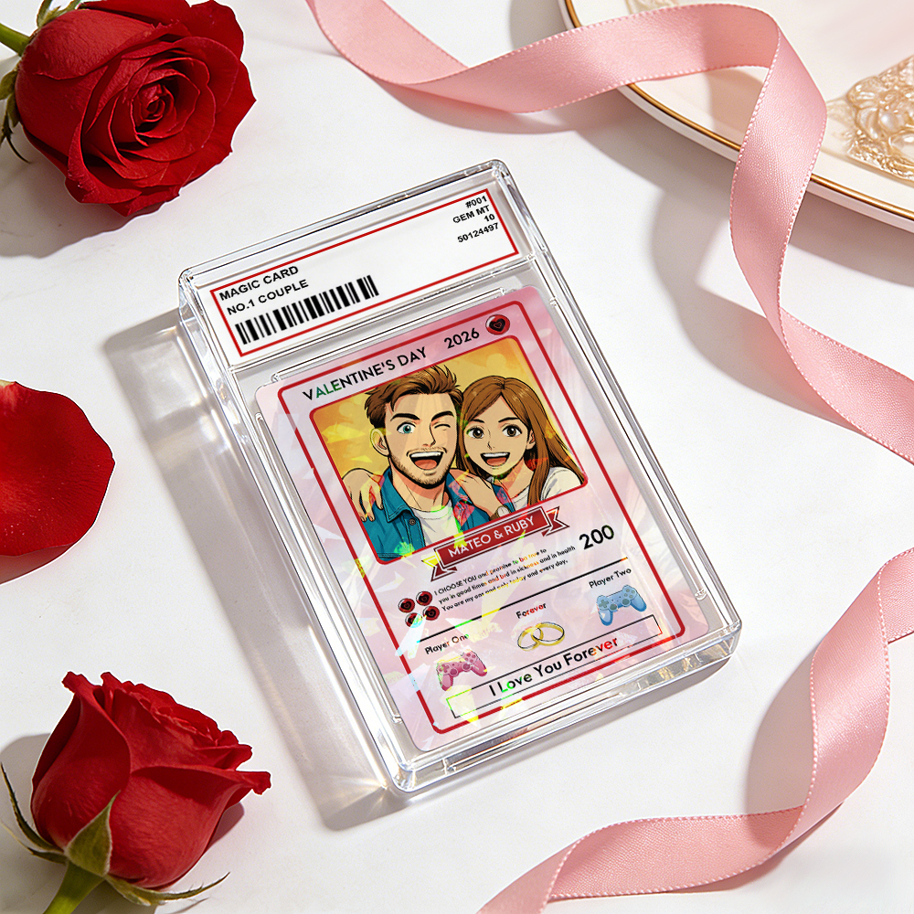 Personalized Valentine��s Day Power Couple Card, Custom Anniversary Card Couple Photo Anime Style, Best Valentine's Day Gift for Lover