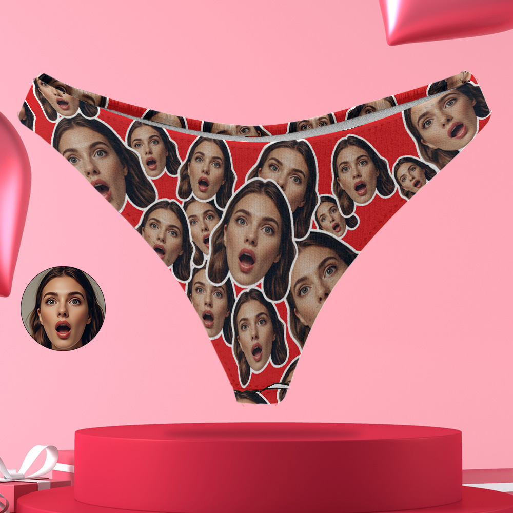 Personalize Red Face Thong Mash Photo Panties Funny Underwear Briefs Valentine Gift For Her - MyFaceUnderwearAU