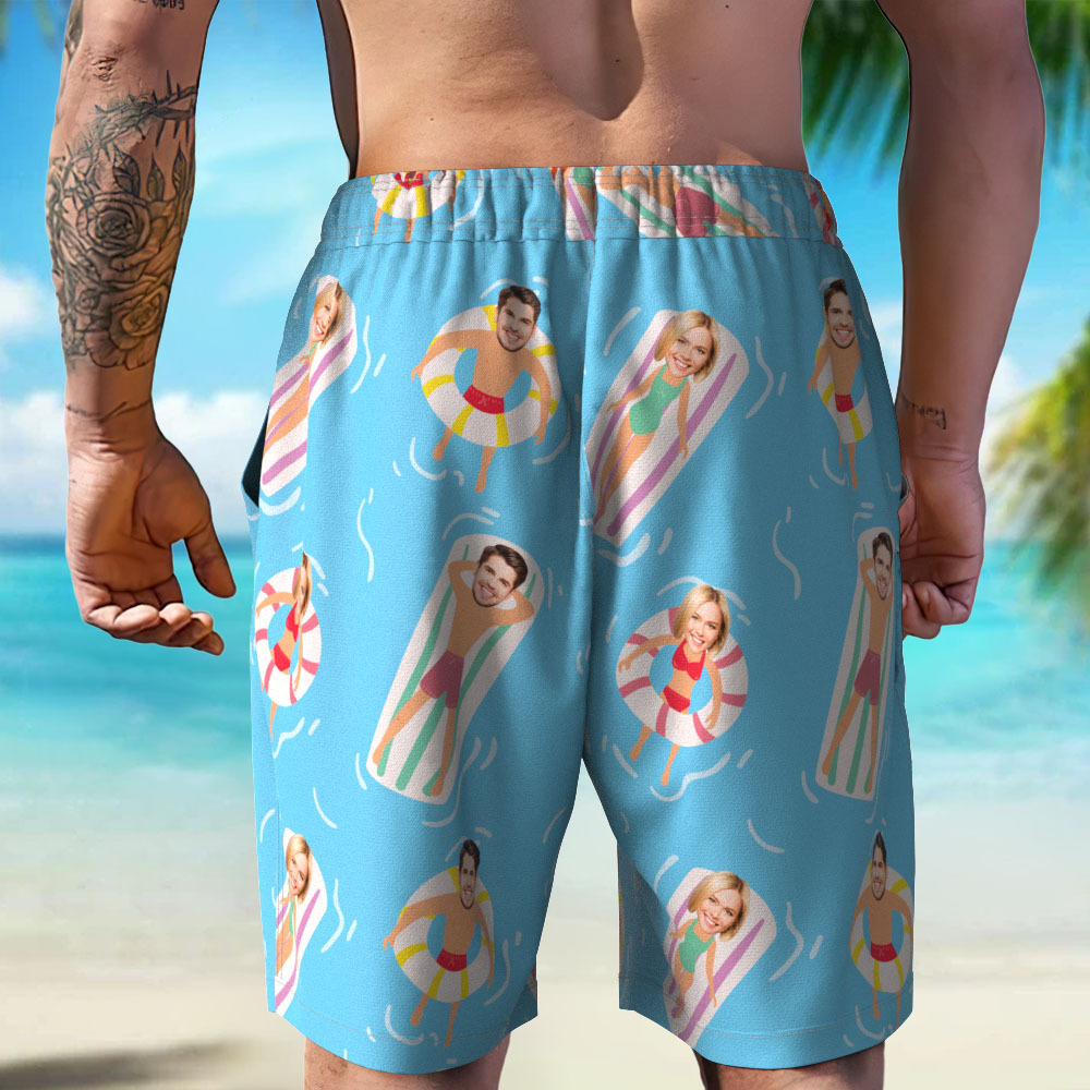 Custom Funny Face Mens Swim Trunks Couple Face Personalized Tropical Swim Shorts Bathing Suit - MyFaceUnderwearAU