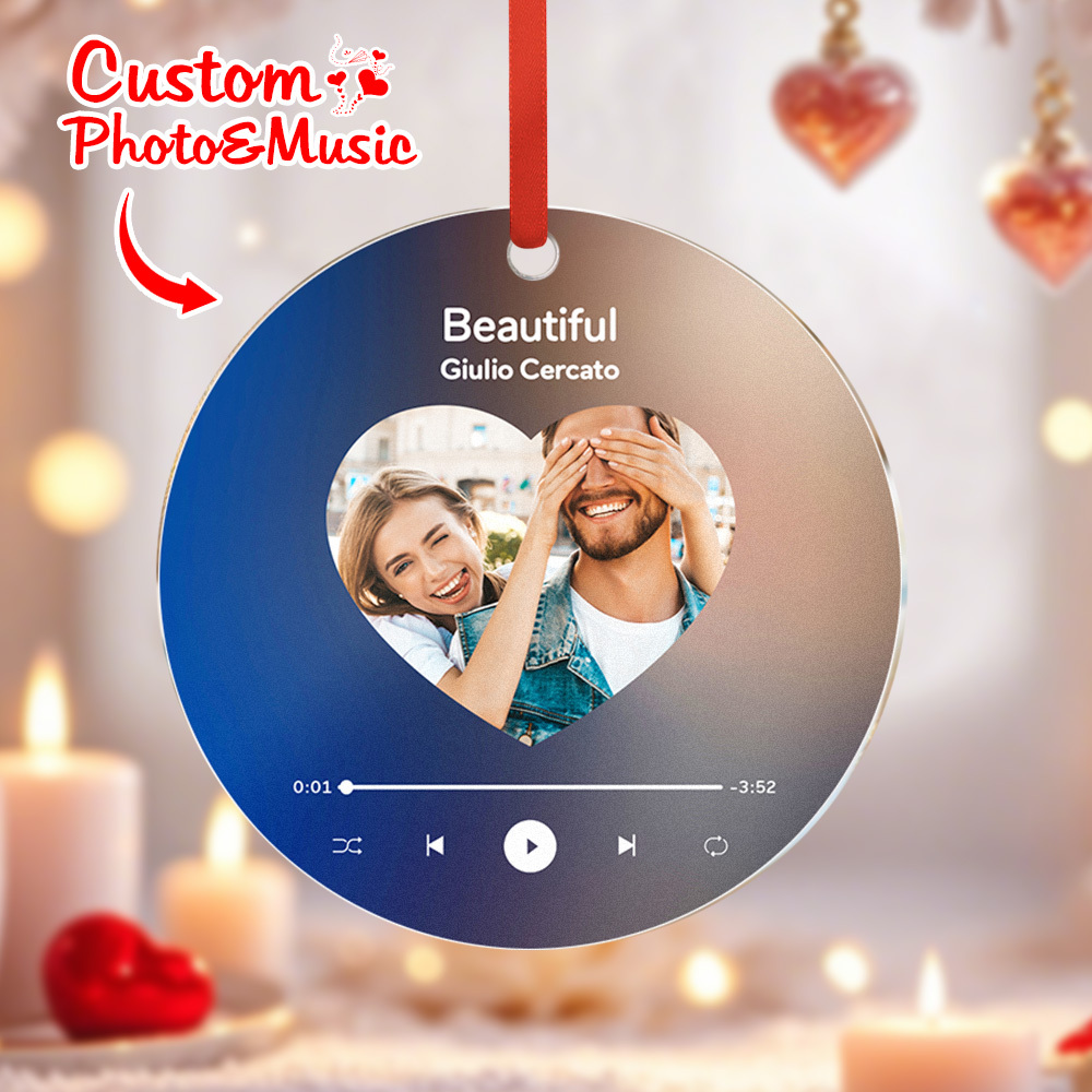 Personalized Music and Photo Ornaments Valentine's Day Gifts Idea For Couple - MyFaceUnderwearAU