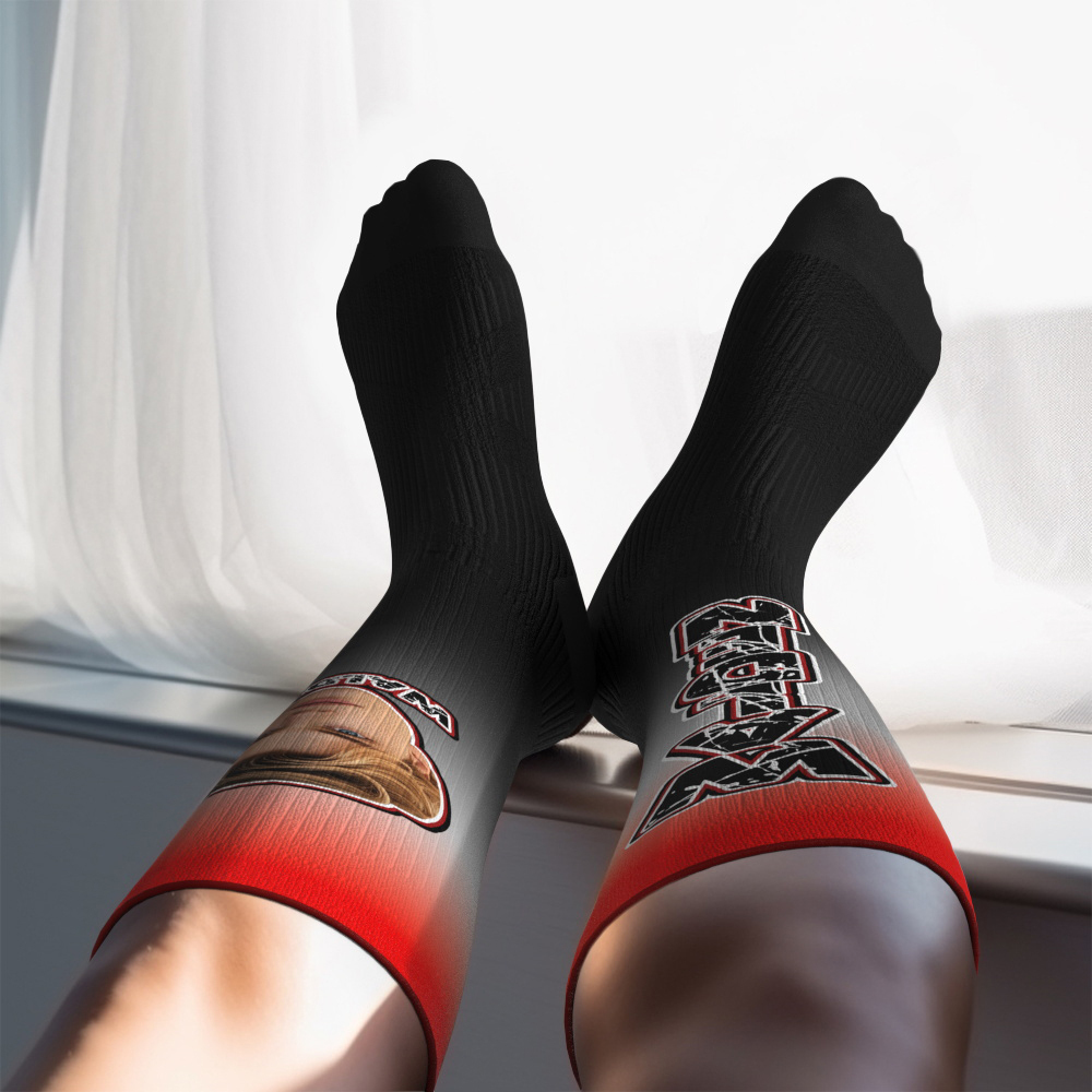 Custom Athletic Knee High Socks Gradient Blue And Yellow High Socks Personalized Compression Socks Face and Text Knee High Socks - MyFaceUnderwearAU