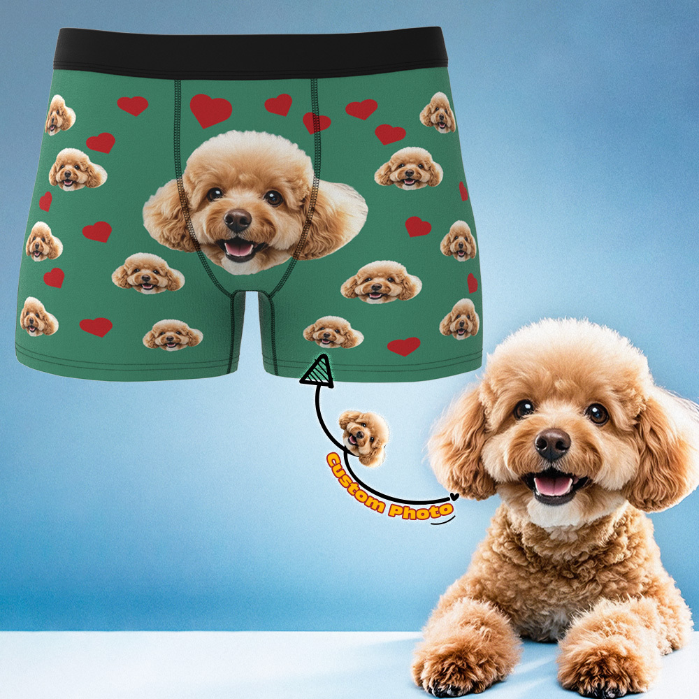 Custom Boxers with Pet Photo Men Underwear with Pet Face Personalized Purple Boxer Briefs with Tex Birthday Gift for Pet Dad Valentine's Day - MyFaceUnderwearAU