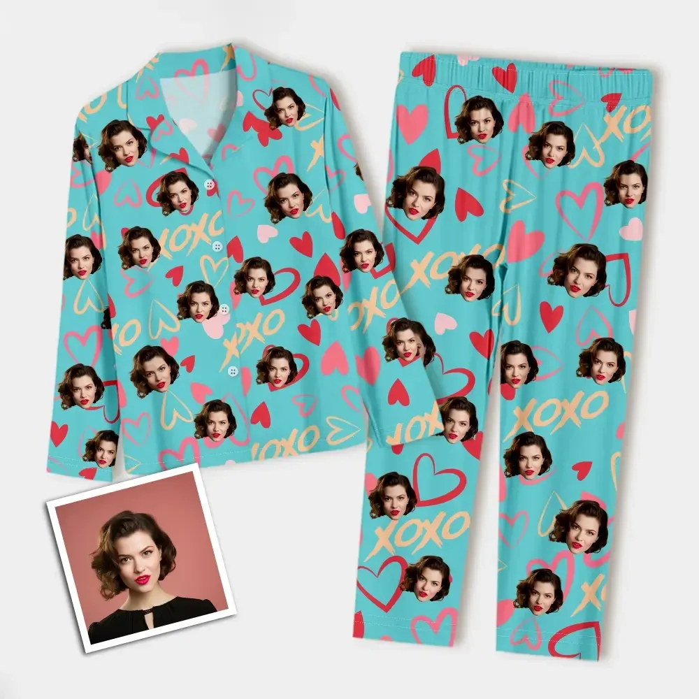 Custom Face Long Sleeve Pajamas Custom Heart Photo Pajamas - MyFaceUnderwearAU