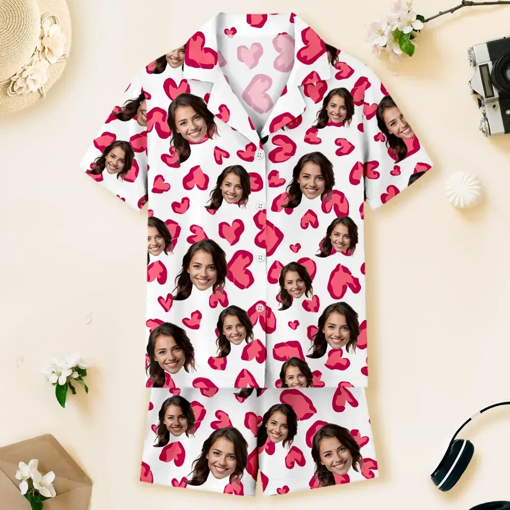 Custom Face Short Sleeve Pajamas Custom Red Heart Photo Pajamas Suit - MyFaceUnderwearAU