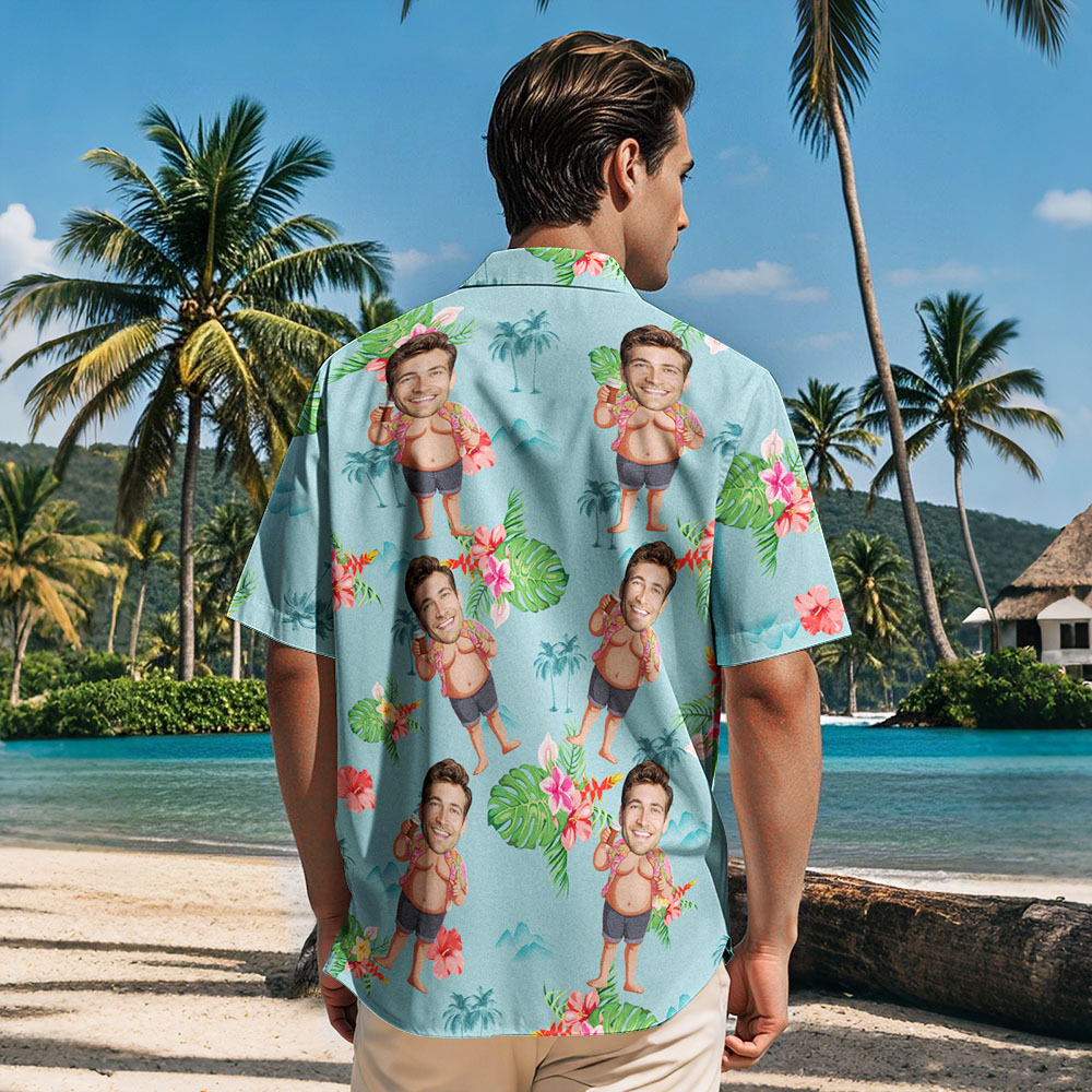 Custom Funny Face Hula Dancing Gift For Men Personalized Photo Hawaiian Shirts - MyFaceUnderwearAU