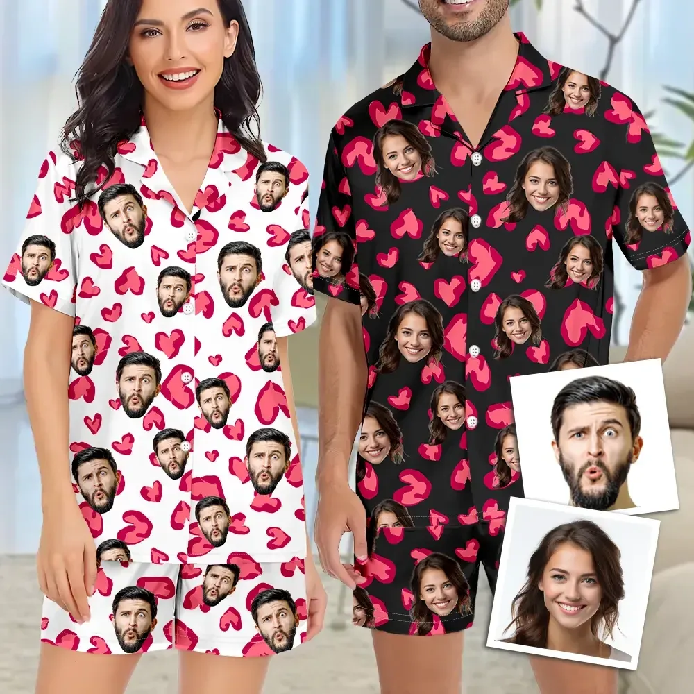 Custom Face Short Sleeve Pajamas Custom Red Heart Photo Pajamas Suit - MyFaceUnderwearAU