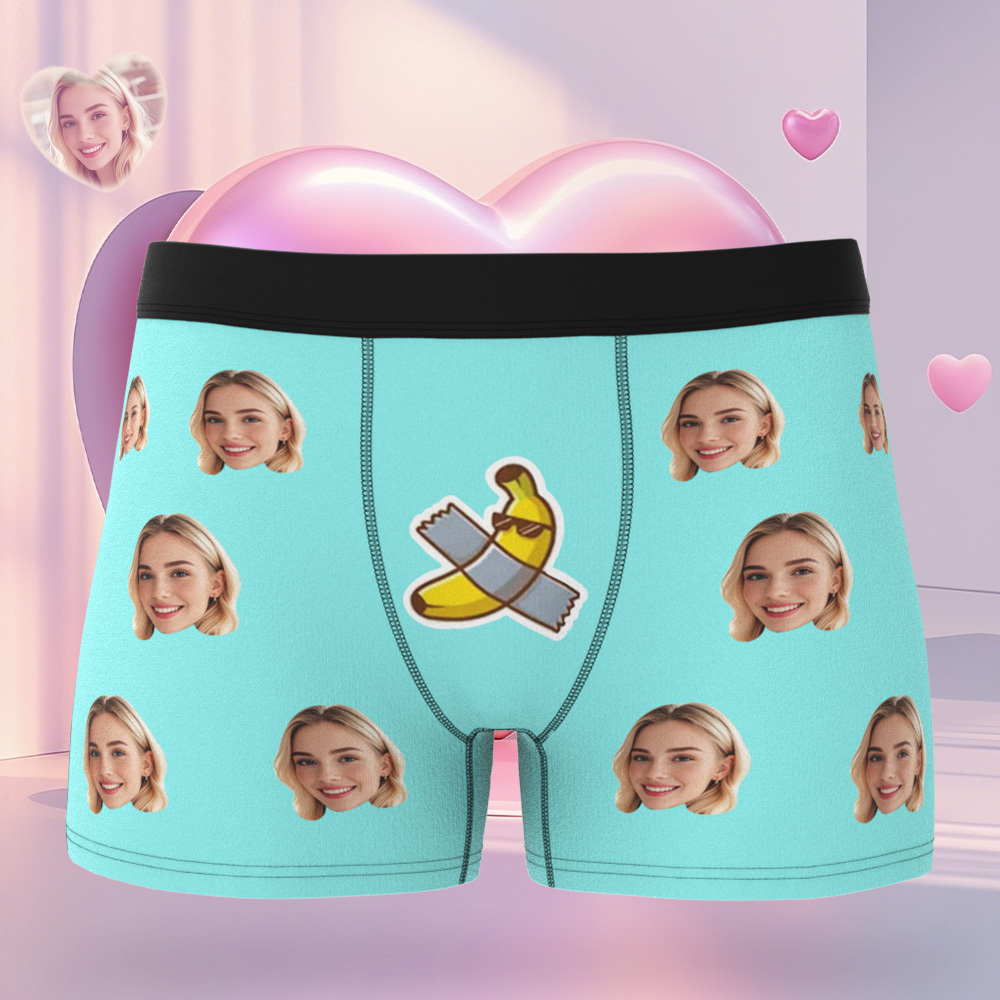 Custom Face Men's Boxer Teal Underwear Gifts for Husband I Love You Heart Men Face Boxer - MyFaceUnderwearAU