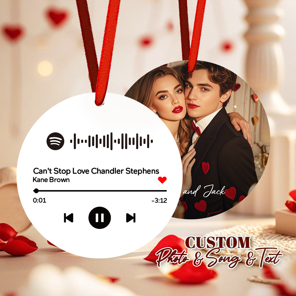 Custom Scannable Spotify Code Yellow Ornaments Photo Hanging Ornament Engraved Custom Music Song Ornament Valentine Gift - MyFaceUnderwearAU