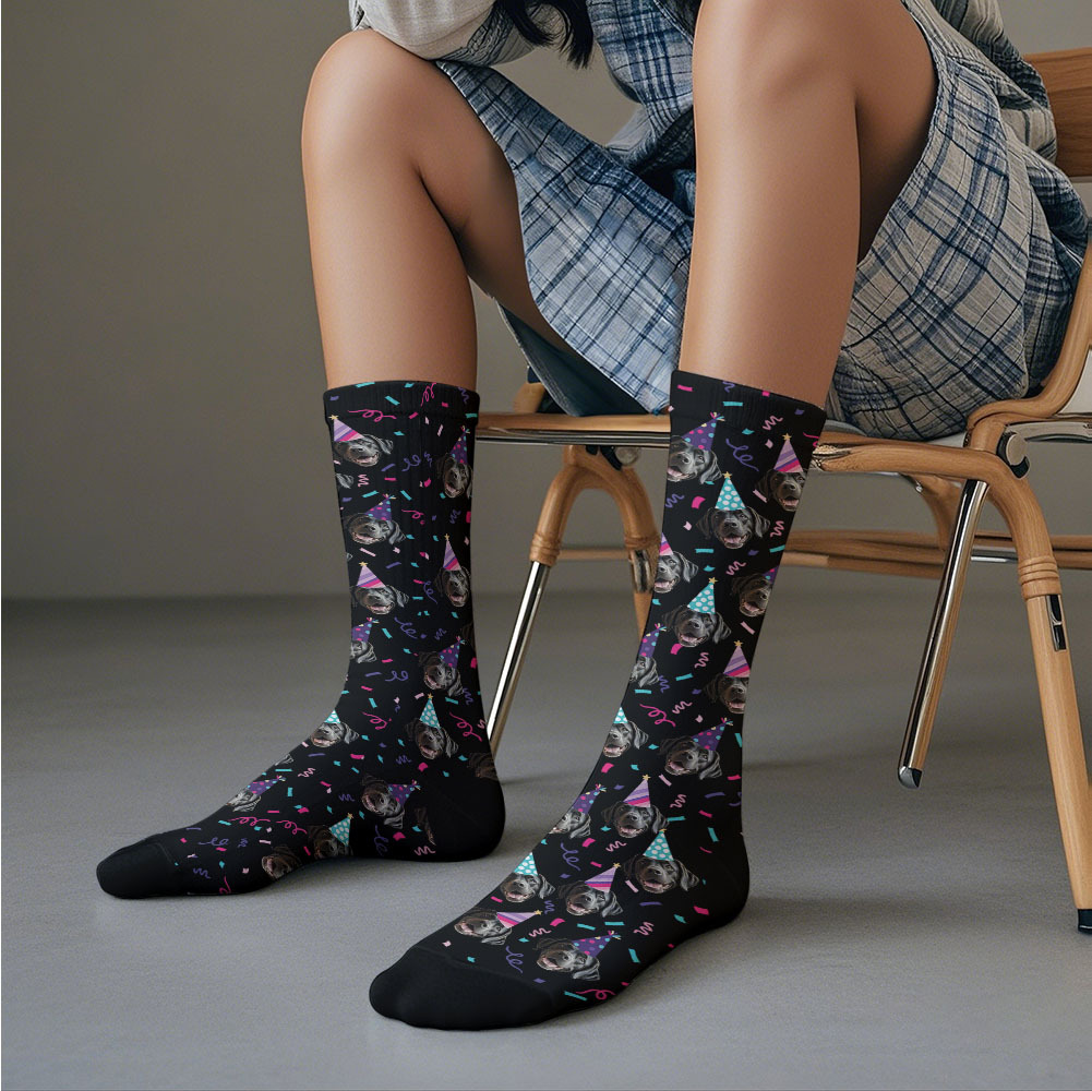 Custom Full Face Photo Printed Socks Happy Birthday Hat Socks Personalized Custom Designs Best Gift Idea - MyFaceUnderwearAU