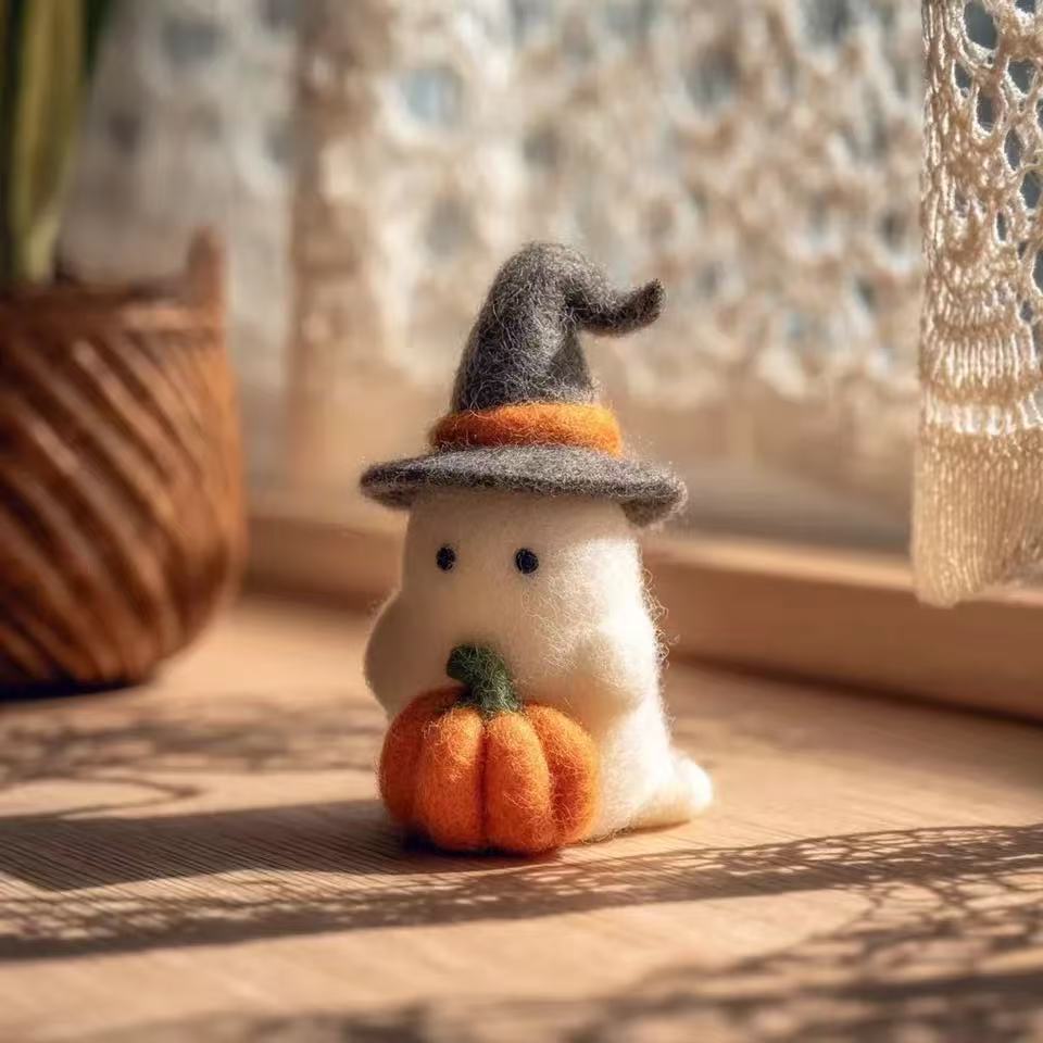Adopt a Ghost, Handmade Felt Halloween Ghost Pumpkin with Wizard Hat, Autumn Pumpkin Decor, Halloween Decor, Nursery Decor, Gift for Kids