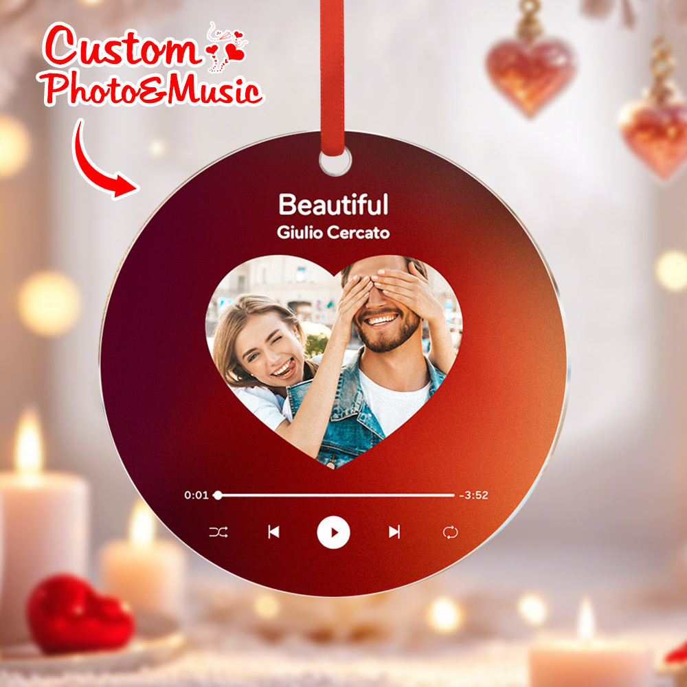 Personalized Music and Photo Ornaments Valentine's Day Gifts Idea For Couple - MyFaceUnderwearAU