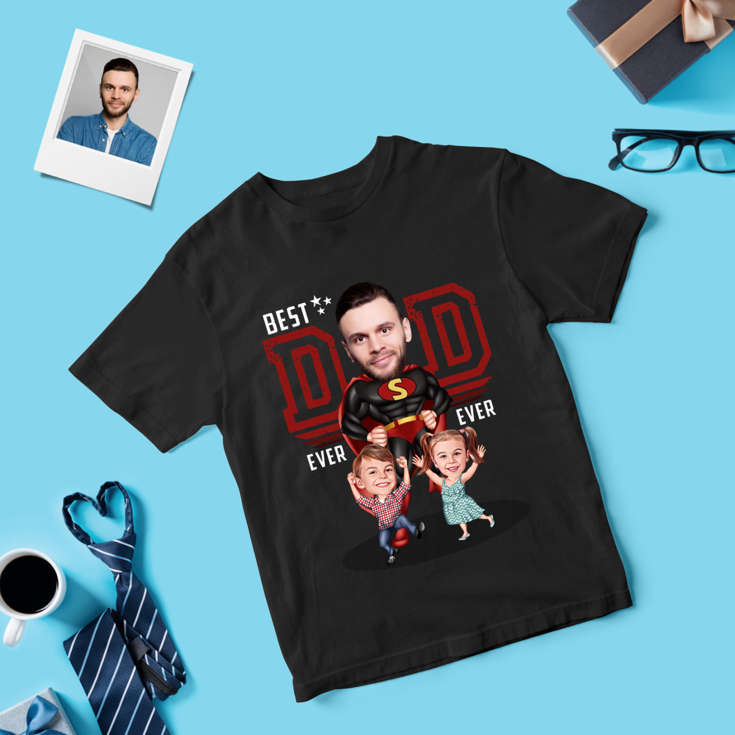 Personalized Father Shirt Photo T-Shirt Custom Father's Day Big And Small Head Funny T-Shirt - MyFaceUnderwearAU