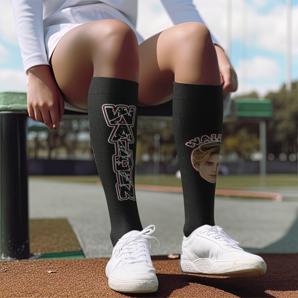 Custom Athletic Knee High Socks Red High Socks Personalized Compression Socks Face and Text Knee High Socks - MyFaceUnderwearAU
