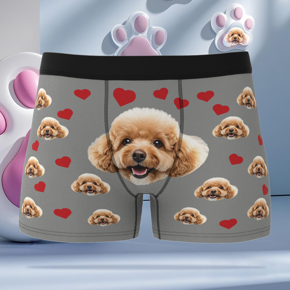Custom Boxers with Pet Photo Men Underwear with Pet Face Personalized Blue Boxer Briefs with Tex Birthday Gift for Pet Dad Valentine's Day - MyFaceUnderwearAU