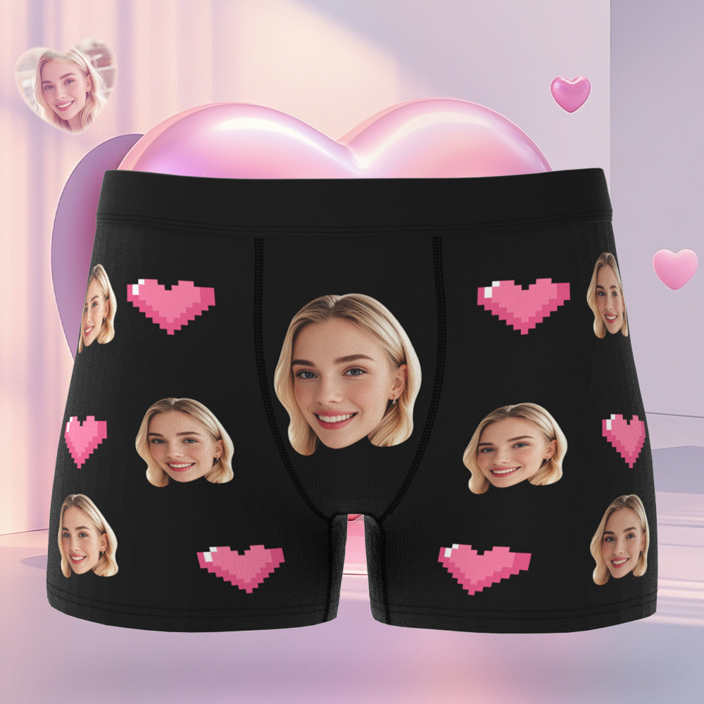 Custom Face Men's Boxer Teal Underwear Gifts for Husband I Love You Heart Men Face Boxer - MyFaceUnderwearAU
