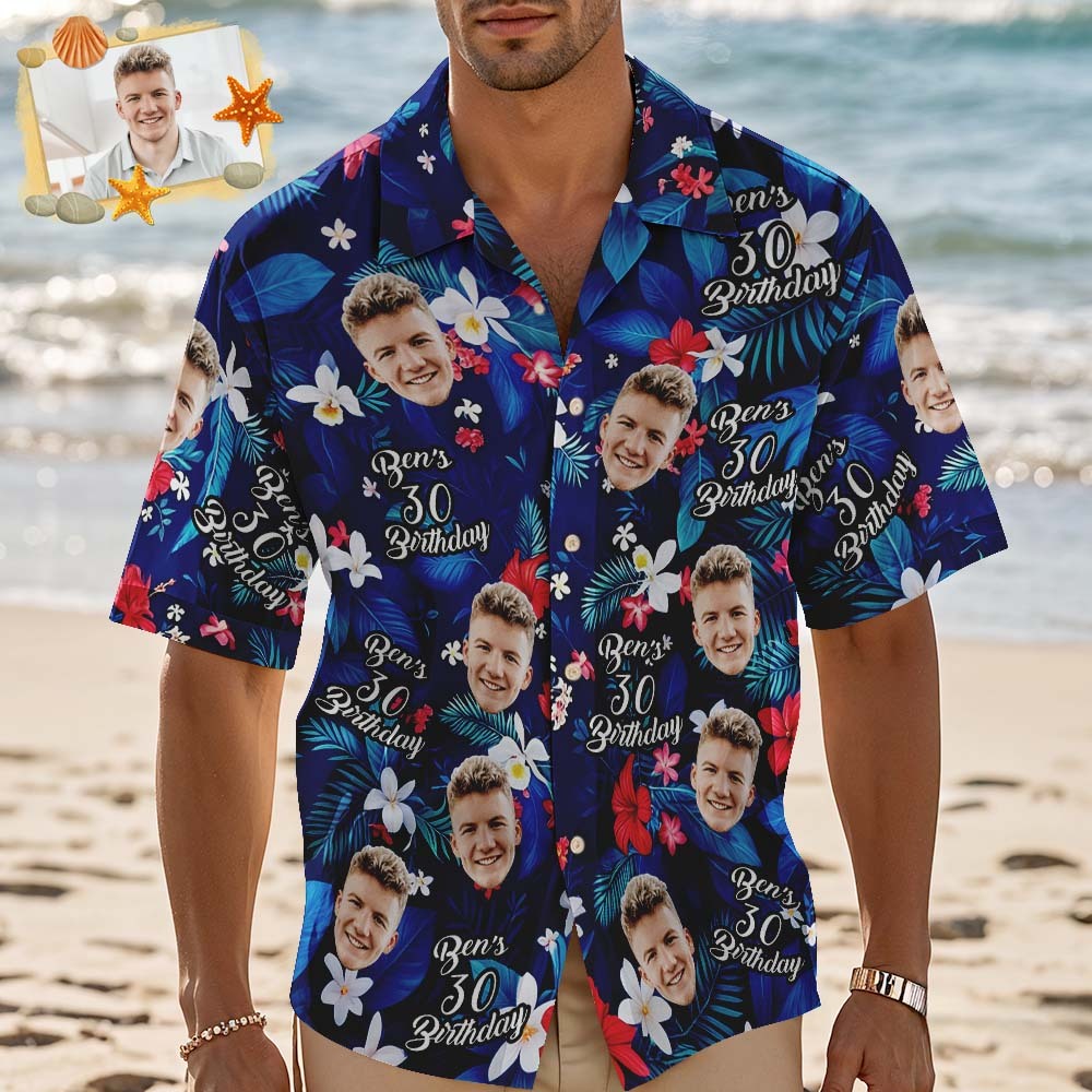Custom Best World Dad Face Hawaiian Shirt Blue and Flower Tropical Hawaiian Shirt Fathers Day Gift - MyFaceUnderwearAU