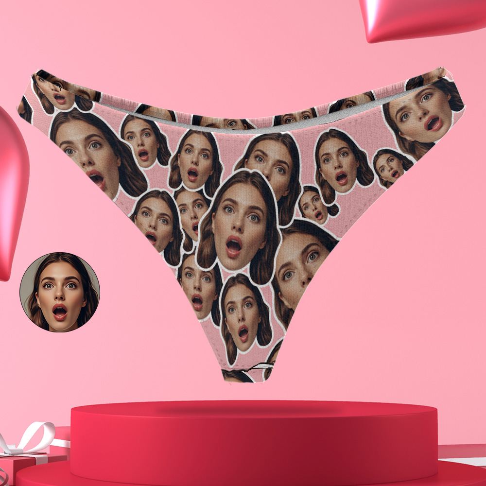 Personalize Pink Face Thong Mash Photo Panties Funny Underwear Briefs Valentine Gift For Her - MyFaceUnderwearAU