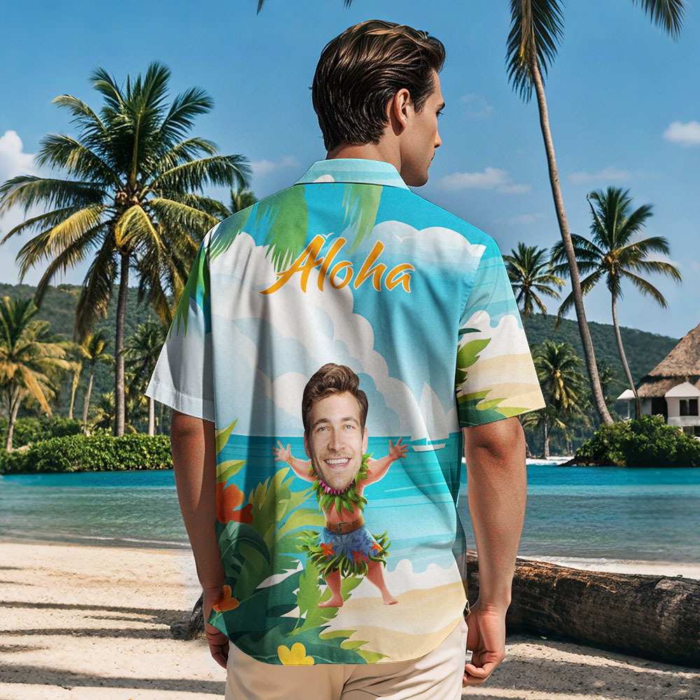 Custom Funny Face Hula Dancing Gift For Men Personalized Photo Hawaiian Shirts - MyFaceUnderwearAU