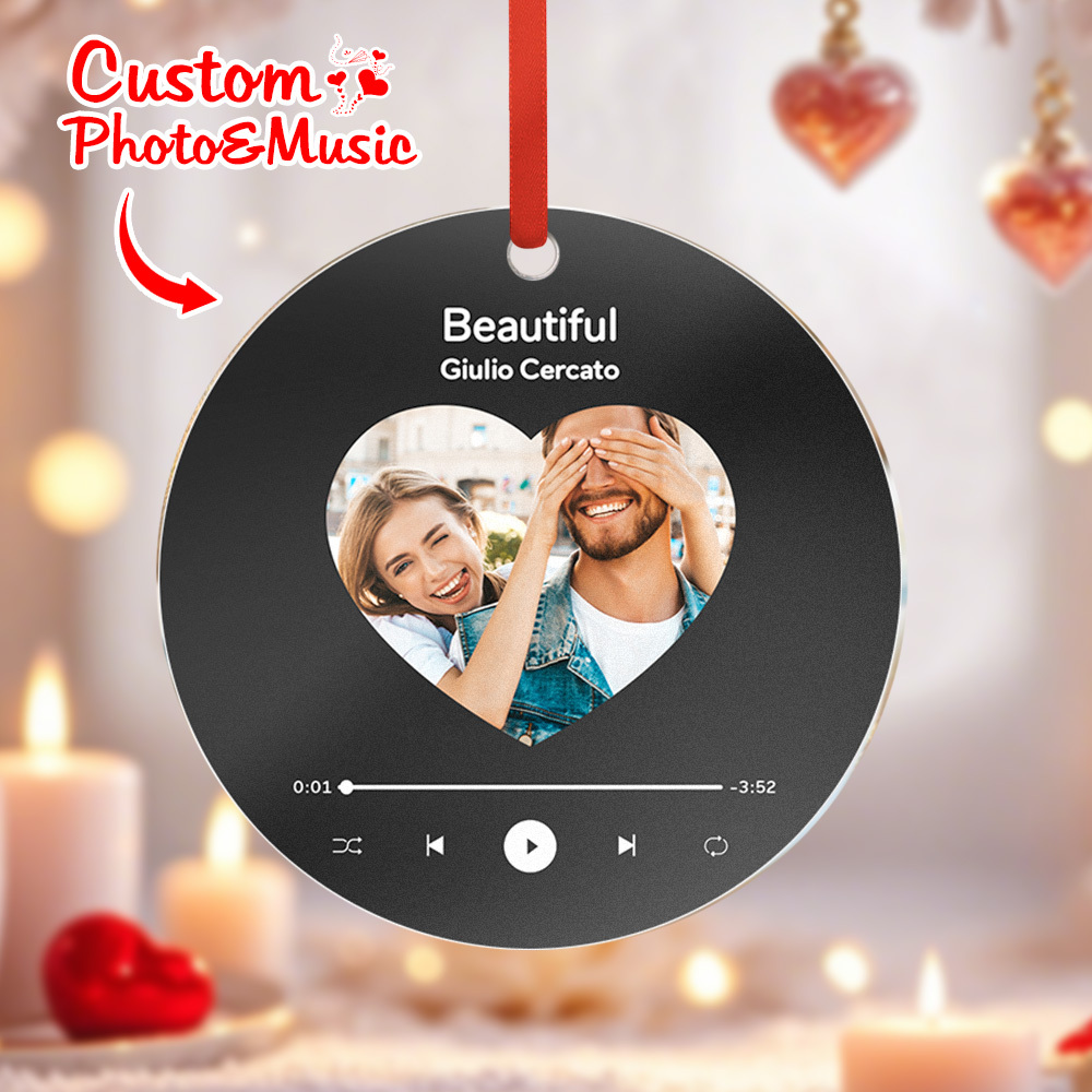 Personalized Music and Photo Ornaments Valentine's Day Gifts Idea For Couple - MyFaceUnderwearAU