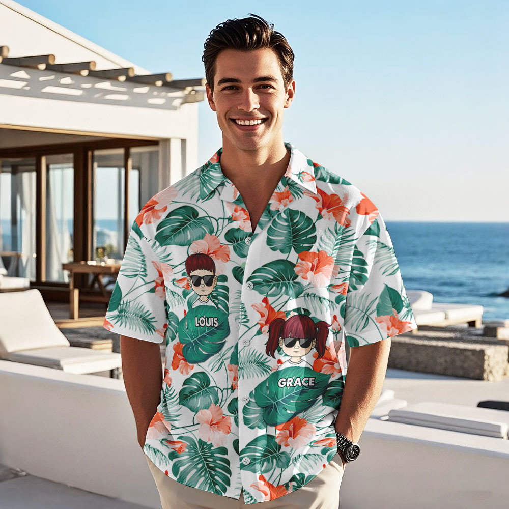 Personalized Cartoon Hawaiian Shirt Best Dad Papa Ever Birthday Loving Gift For Father Grandpa Grandfather Custom Name Hawaiian Shirt - MyFaceUnderwearAU