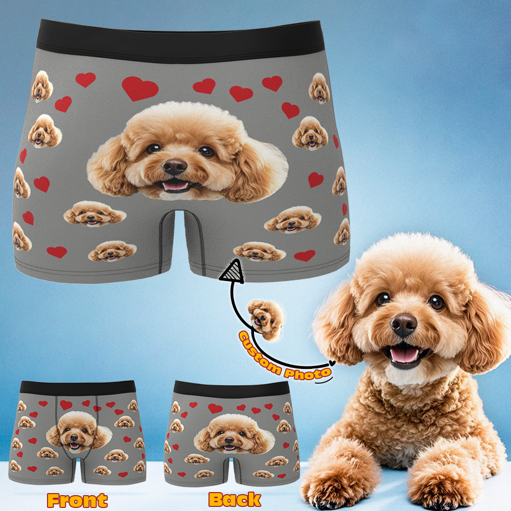 Custom Boxers with Pet Photo Men Underwear with Pet Face Personalized Blue Boxer Briefs with Tex Birthday Gift for Pet Dad Valentine's Day - MyFaceUnderwearAU