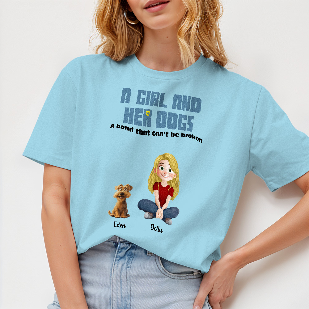 Personalized Cartoon T-shirt Unbreakable Bond With My Dogs Custom Name Shirt Pink Cartoon Shirt - MyFaceUnderwearAU