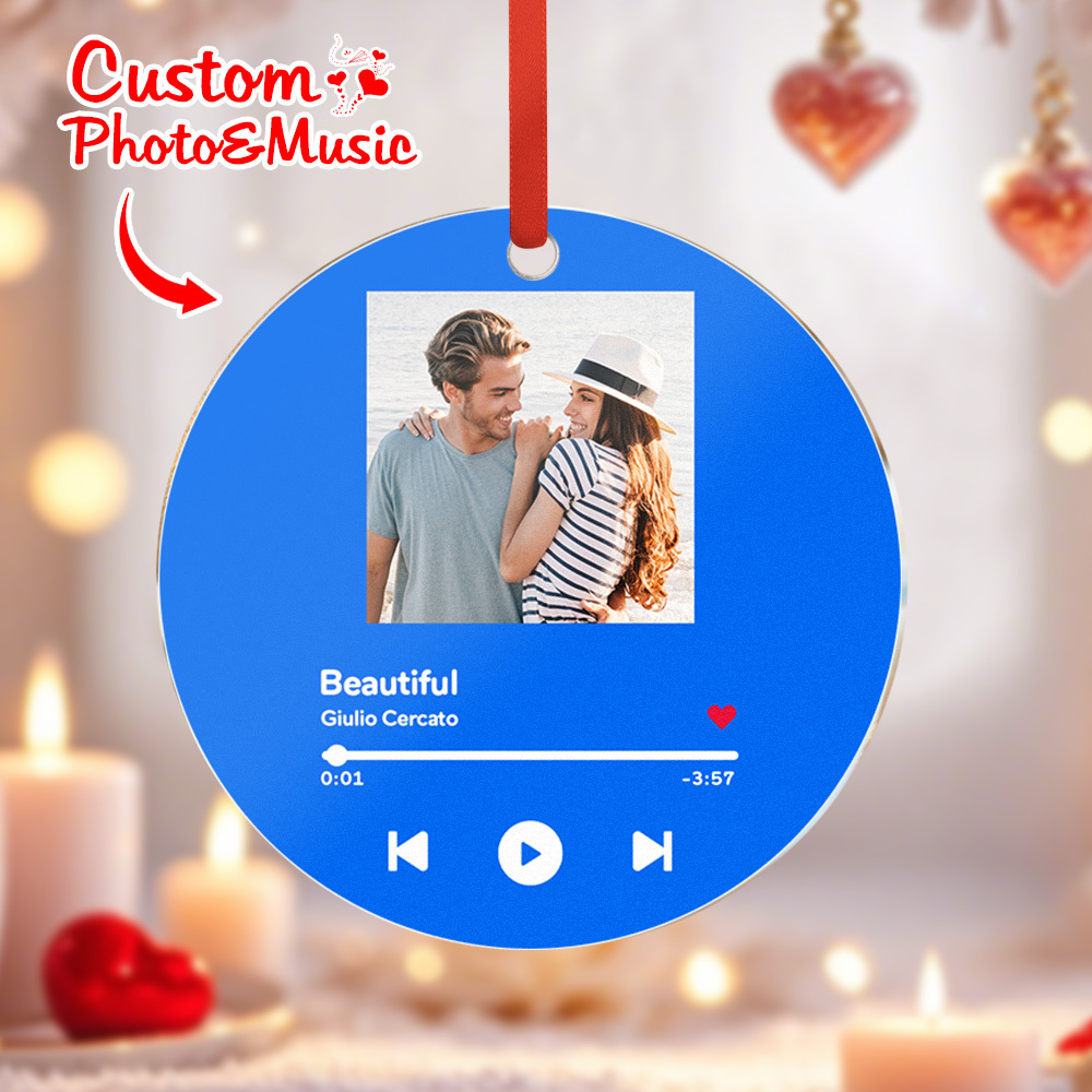 Personalized Music and Photo Ornaments Valentine's Day Gifts Idea For Couple - MyFaceUnderwearAU