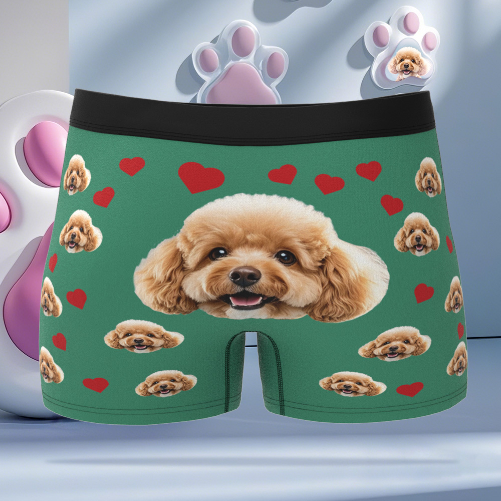 Custom Boxers with Pet Photo Men Underwear with Pet Face Personalized Blue Boxer Briefs with Tex Birthday Gift for Pet Dad Valentine's Day - MyFaceUnderwearAU
