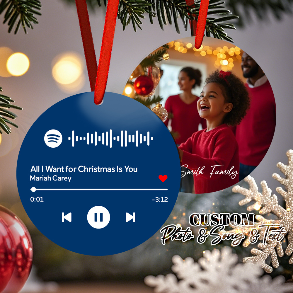 Custom Scannable Spotify Code Yellow Ornaments Photo Hanging Ornament Engraved Custom Music Song Ornament Valentine Gift - MyFaceUnderwearAU
