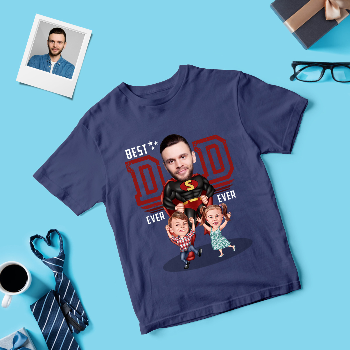 Personalized Father Shirt Photo T-Shirt Custom Father's Day Big And Small Head Funny T-Shirt - MyFaceUnderwearAU