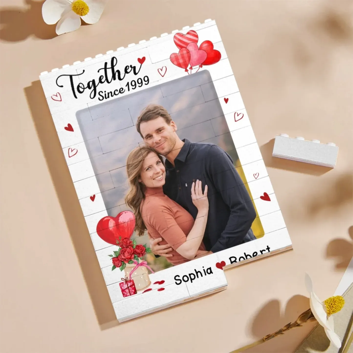 Custom Photo Brick Puzzle Frame Build Your Love, A Romantic Couple Gift for Valentine's Day & Anniversaries