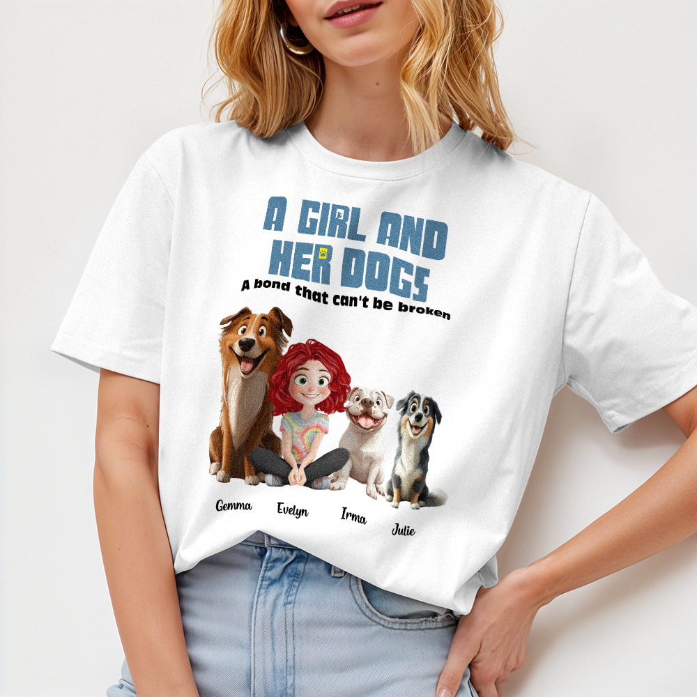 Personalized Cartoon T-shirt Unbreakable Bond With My Dogs Custom Name Shirt Pink Cartoon Shirt - MyFaceUnderwearAU