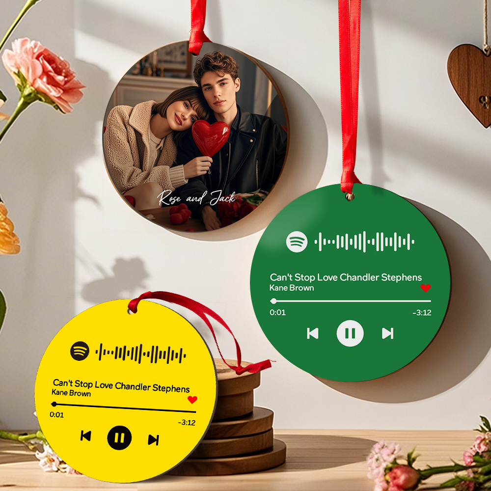 Custom Scannable Spotify Code Yellow Ornaments Photo Hanging Ornament Engraved Custom Music Song Ornament Valentine Gift - MyFaceUnderwearAU