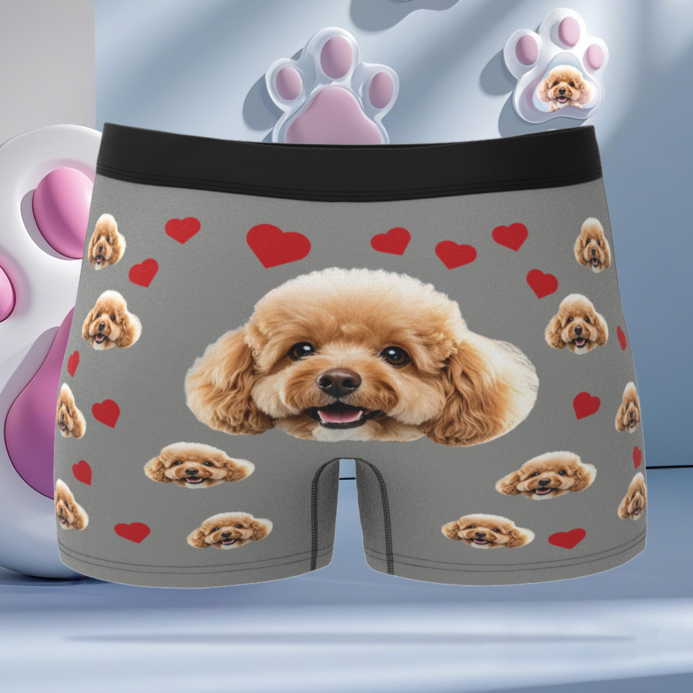Custom Boxers with Pet Photo Men Underwear with Pet Face Personalized Blue Boxer Briefs with Tex Birthday Gift for Pet Dad Valentine's Day - MyFaceUnderwearAU