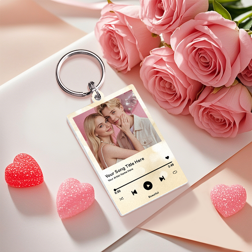 Personalized Acrylic Music Keychain Couple You & Me Photo and Text Acrylic Keychain Creative Gifts Valentine Gift Keychain - MyFaceUnderwearAU