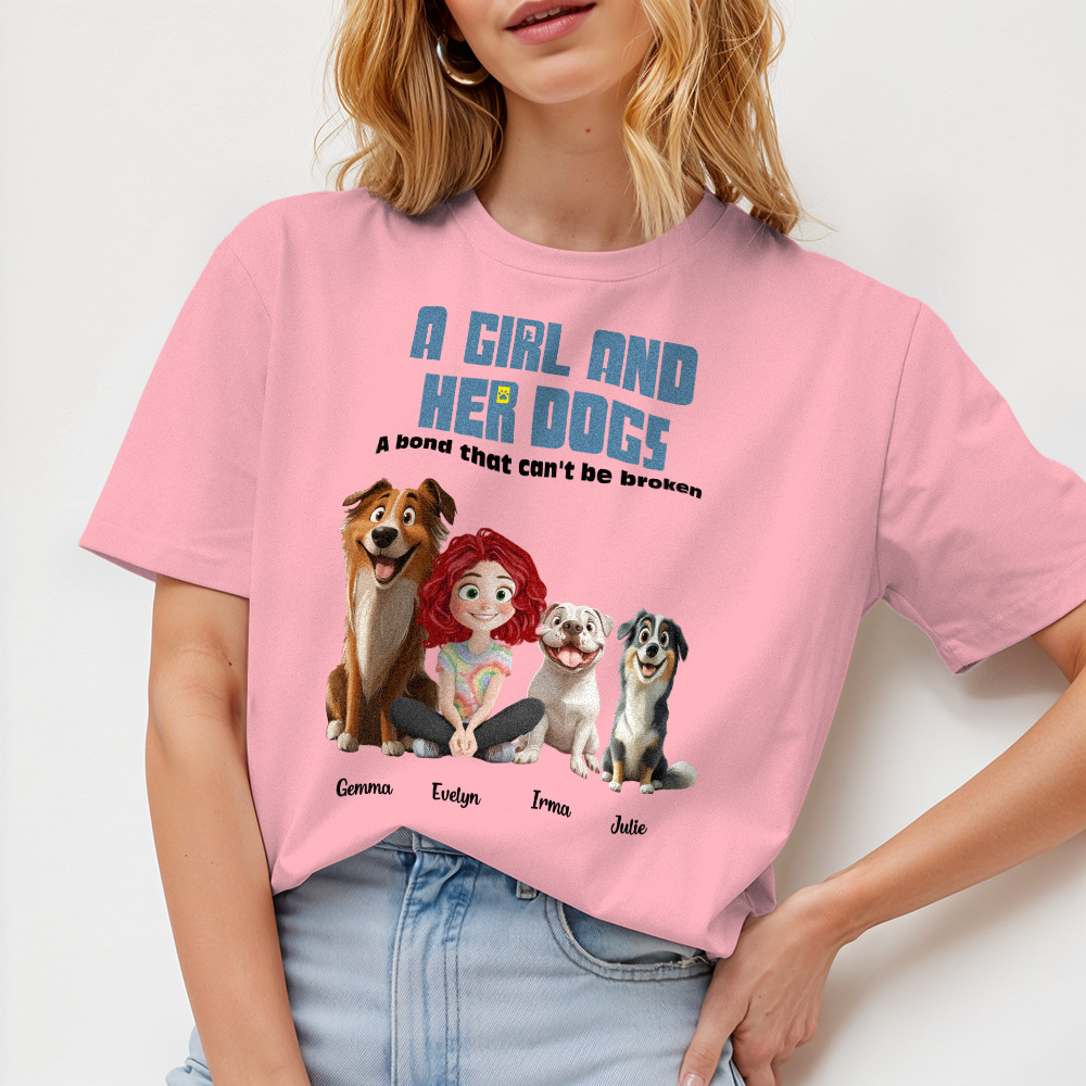 Personalized Cartoon T-shirt Unbreakable Bond With My Dogs Custom Name Shirt Pink Cartoon Shirt - MyFaceUnderwearAU