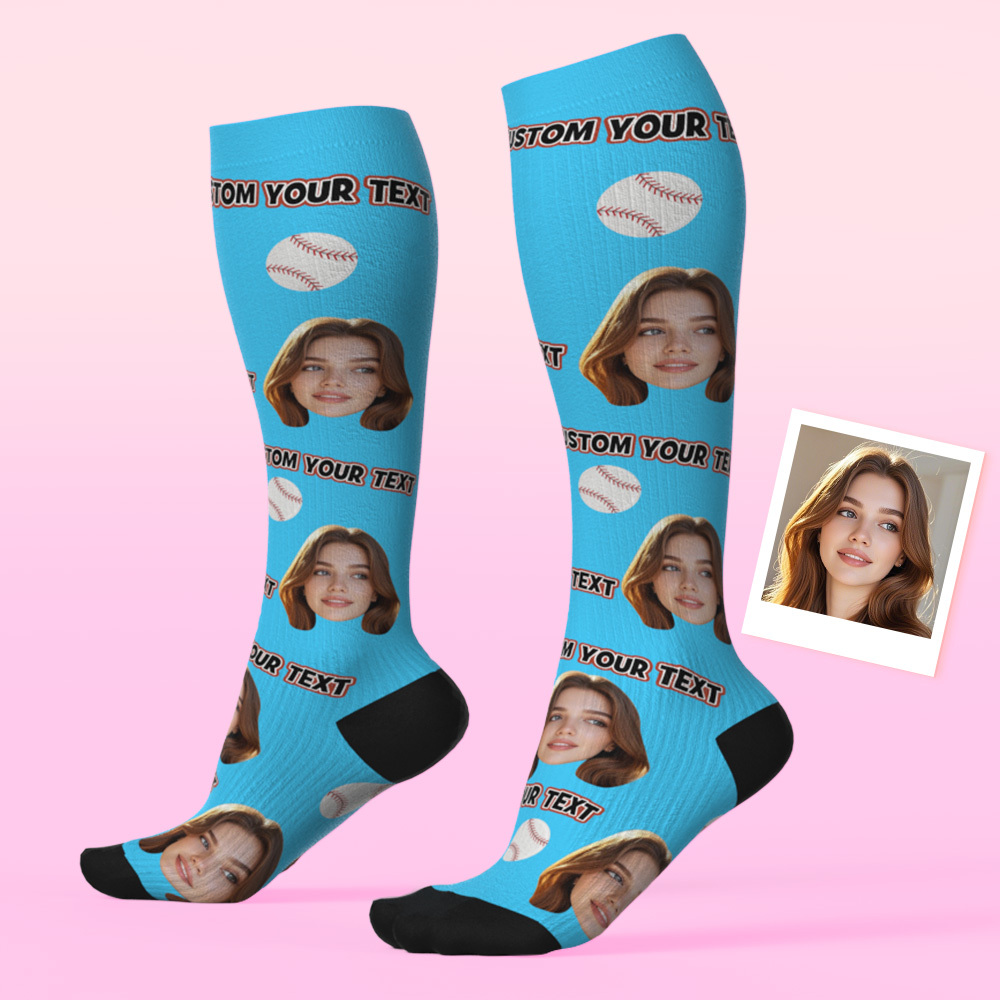 Custom Knee High Socks with Photo and Text Upgrade Custom Breathable Knee-high Compression Socks - MyFaceUnderwearAU