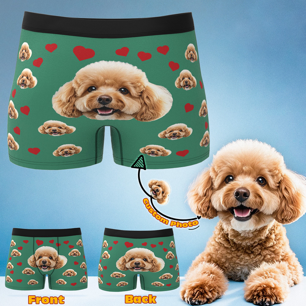 Custom Boxers with Pet Photo Men Underwear with Pet Face Personalized Boxer Briefs with Tex Birthday Gift for Pet Dad Valentine's Day - MyFaceUnderwearAU
