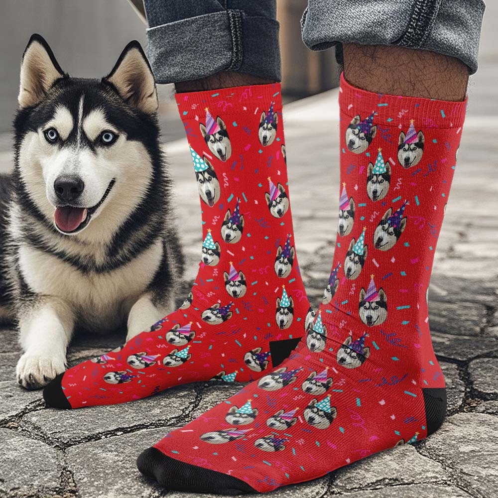 Personalized Full Face Photo Printed Socks Happy Birthday Hat Socks Personalized Custom Designs Best Gift Idea - MyFaceUnderwearAU