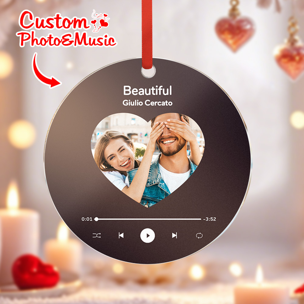 Personalized Music and Photo Ornaments Valentine's Day Gifts For Couple - MyFaceUnderwearAU