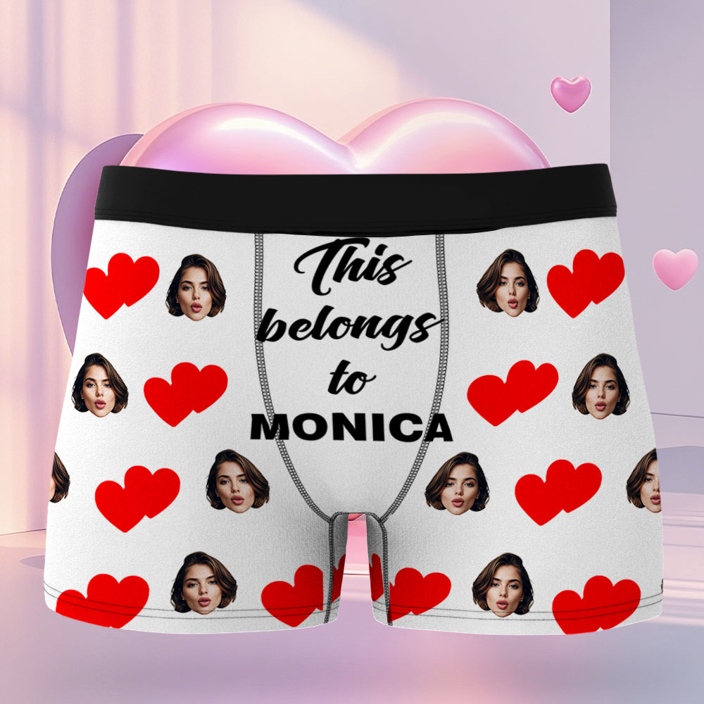 Custom Men's Face Boxer This Belong to Name Face Boxer Briefs Personalized Blue Face Boxer Briefs Valentine's Day Underwear Gift - MyFaceUnderwearAU