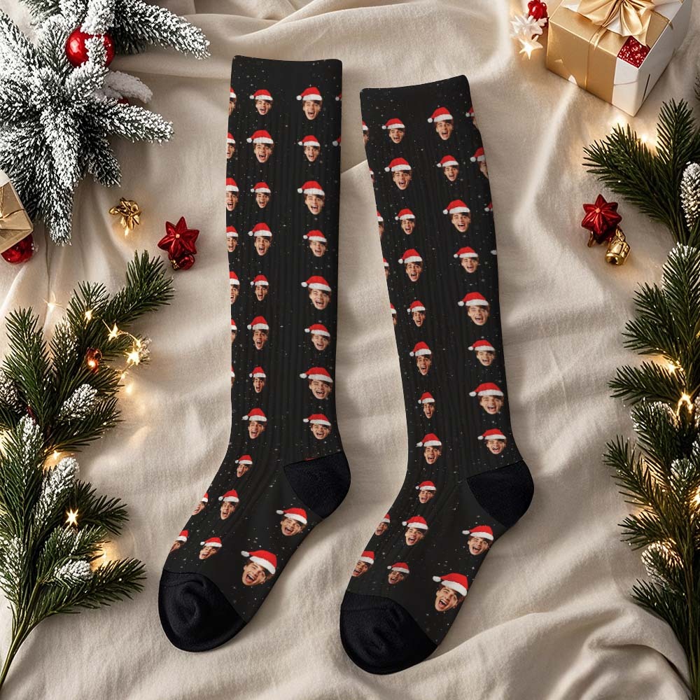 Christmas Gifts Custom Face Knee High Socks Personalized Xmas Socks Merry Christmas Heart - MyFaceUnderwearAU