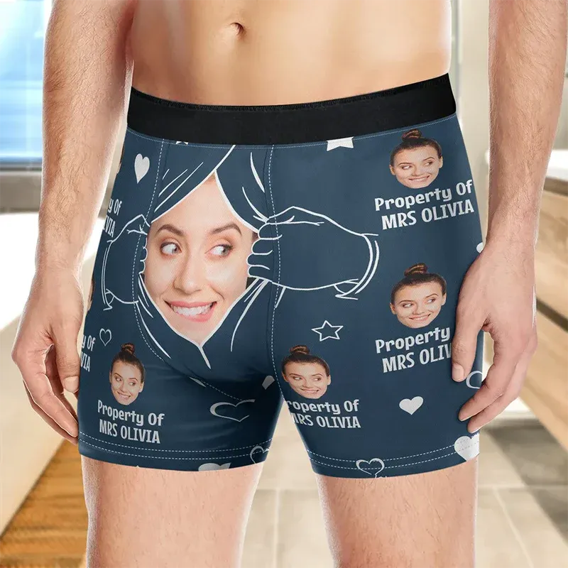 Custom Photo Funny Property Of - Personalized Men's Boxer Briefs - MyFaceUnderwearAU